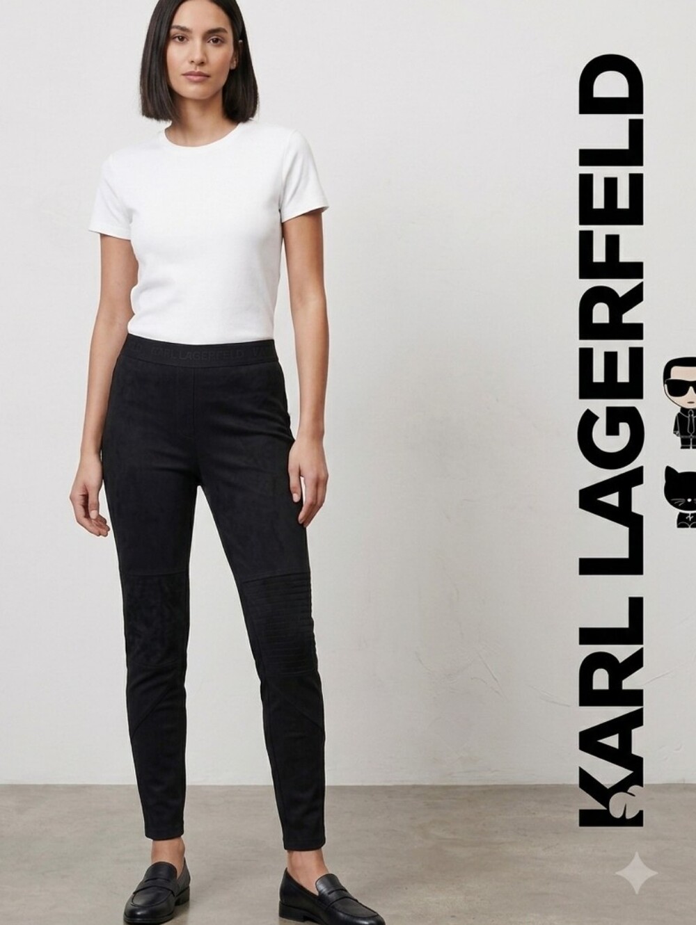 Karl Lagerfeld Black Faux Suede Panel Leggings Size M